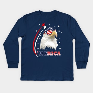 American Bald Eagle Merica Patriot Kids Long Sleeve T-Shirt